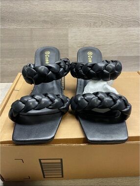 Braided Double-Strap Black Slide Mules #765